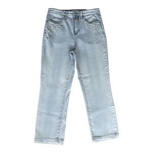 LC Lauren Conrad Straight Jean Women's Size 10 Blue High Rise Embroidered Floral